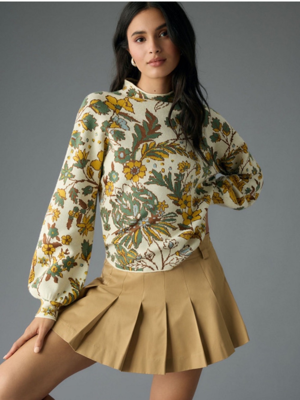 Anthropologie Beatriz Botanical Jacquard Mock Neck Sweater S